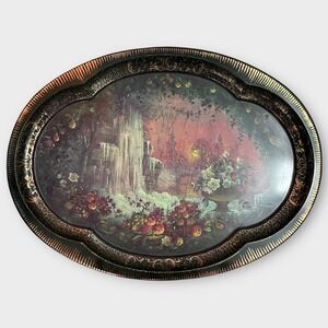 Chatsworth Derbyshire Winter Tin Tray Vintage Oval Patricia Machin England Black